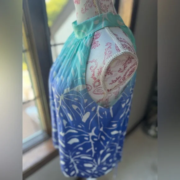 Vineyard Vines Aqua Blue white printed cotton-silk tie halter top size 2 - Picture 8 of 10